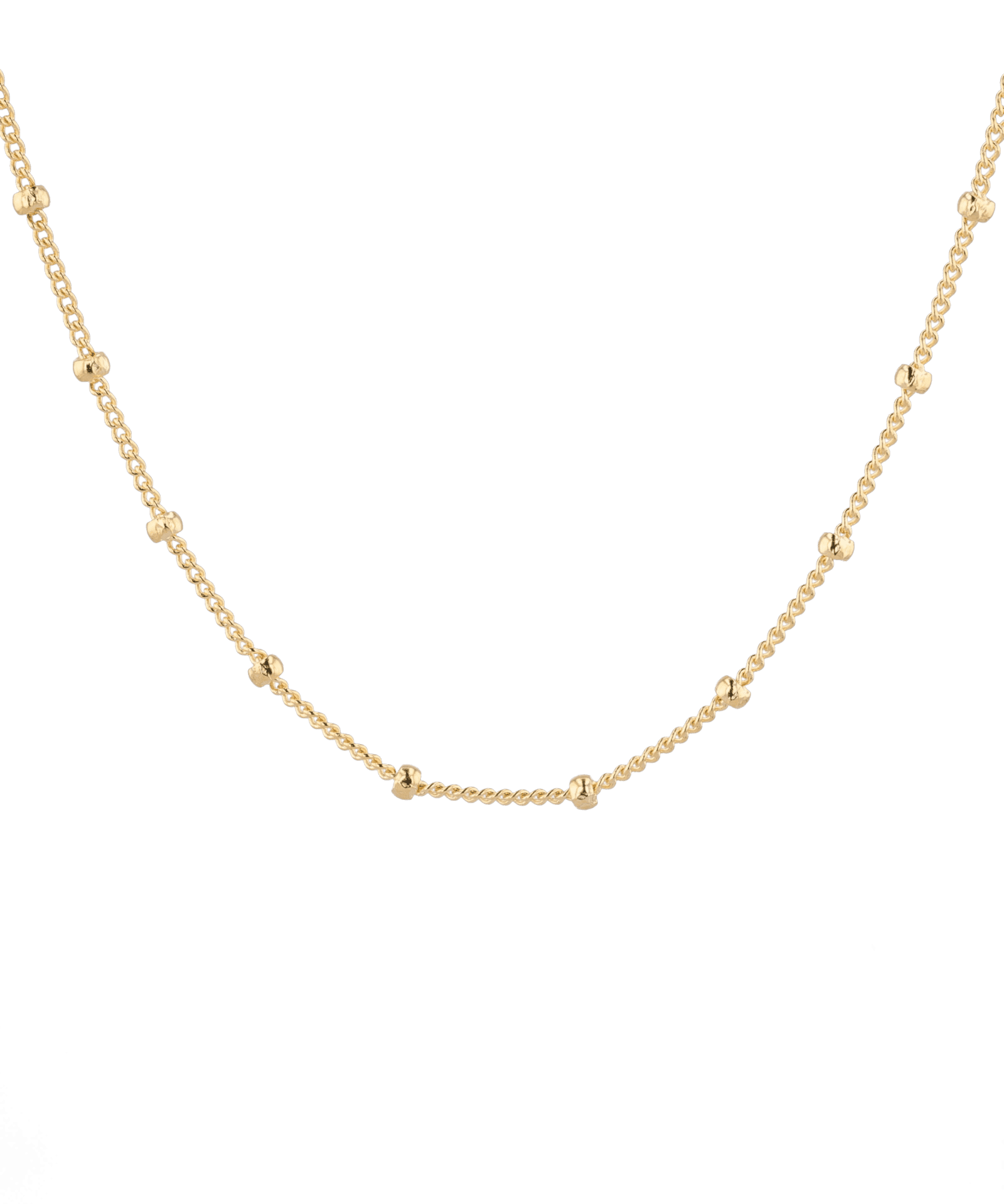 Brooklyn Gold Station Chain Necklace by Lavana, with curb chain and polished bead stations, front view