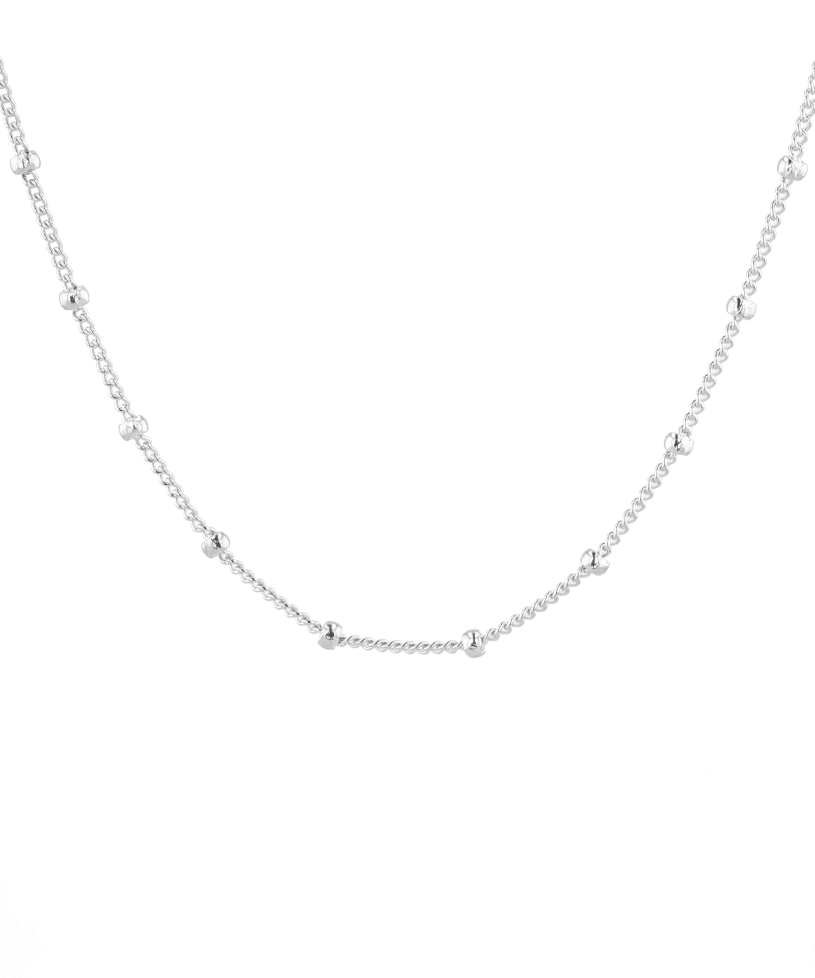 Brooklyn Silver Station Chain Necklace by Lavana, with curb chain and polished bead stations, front view