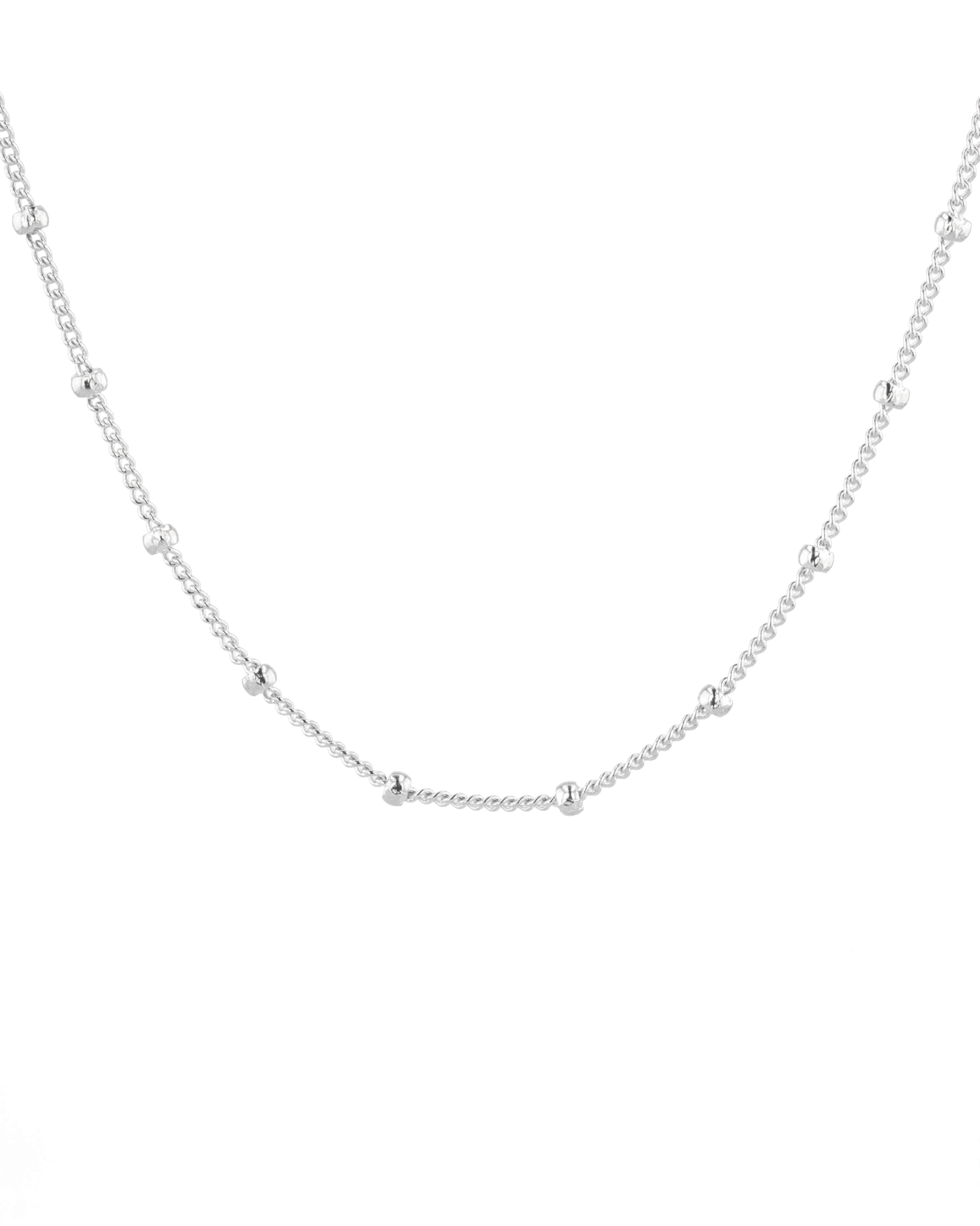 Brooklyn Silver Station Chain Necklace by Lavana, with curb chain and polished bead stations, front view