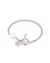 Cadiz Silver Pearl T-Bar Bracelet by Lavana, oval chain with single freshwater pearl and front toggle