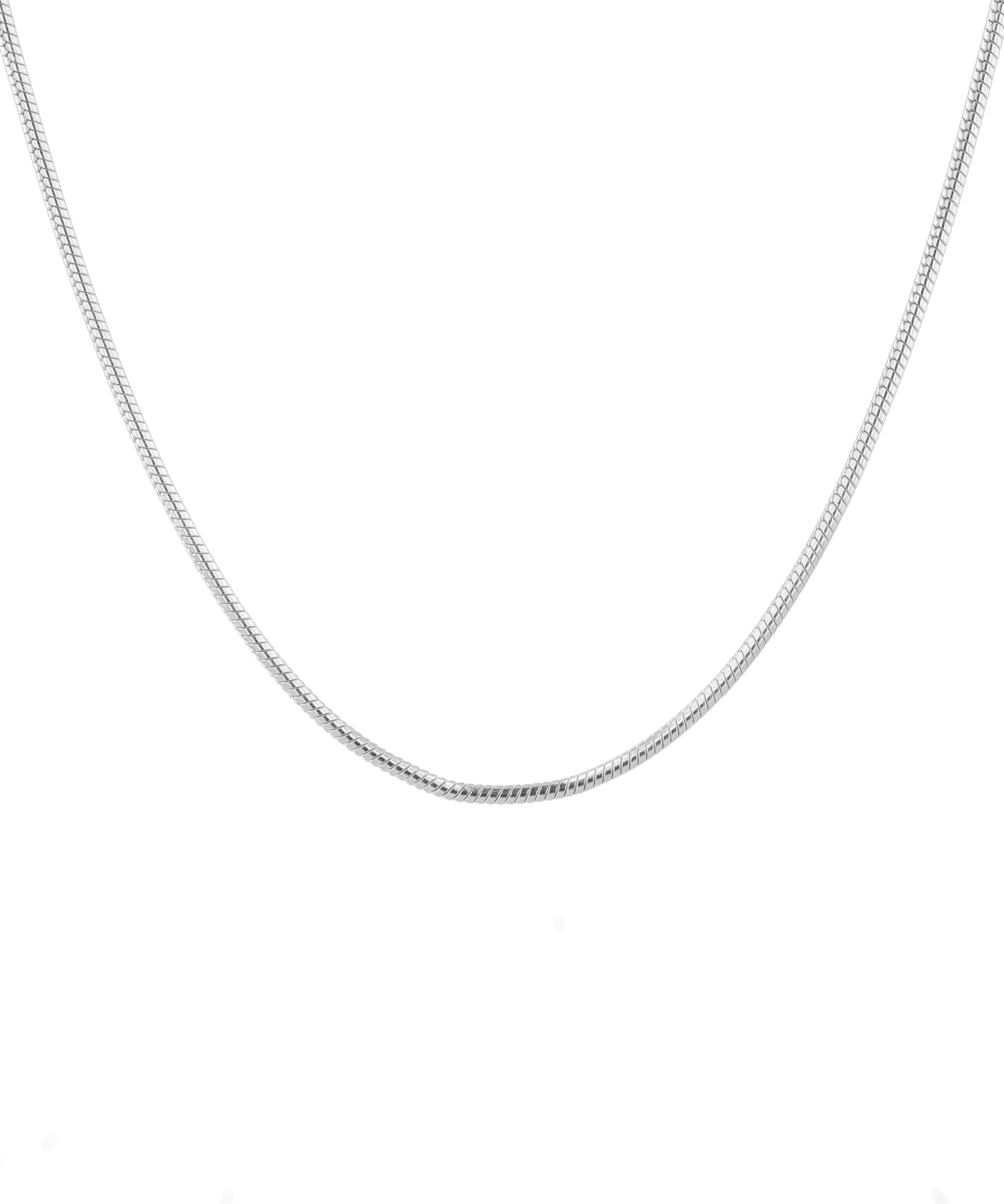 Cali Sterling Silver Snake Chain Necklace by Lavana, with sleek, flat chain, cool gloss, front view