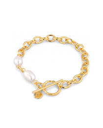 Cannes Gold Pearl T-Bar Bracelet by Lavana, oval link chain with freshwater pearls and front toggle