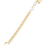 Cannes Gold Pearl T-Bar Bracelet by Lavana, oval link chain with freshwater pearls and front toggle