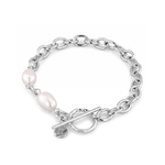 Cannes Silver Pearl T-Bar Bracelet by Lavana, oval link chain with freshwater pearls and front toggle