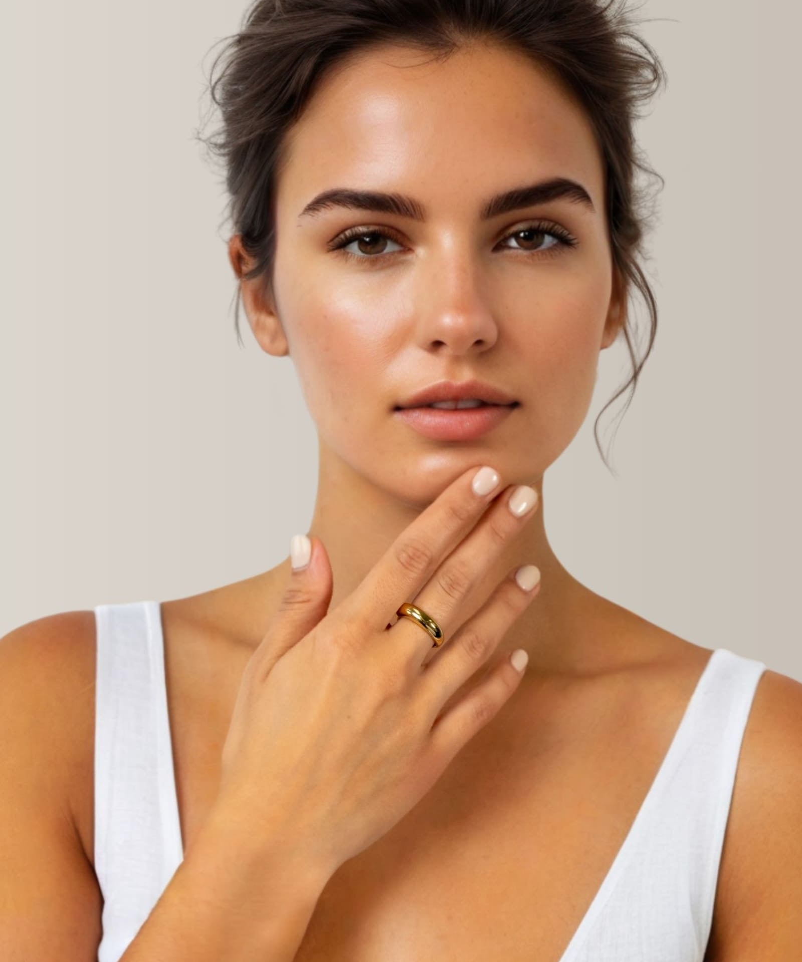 Classic Dome Gold Ring by Lavana on model polished domed band