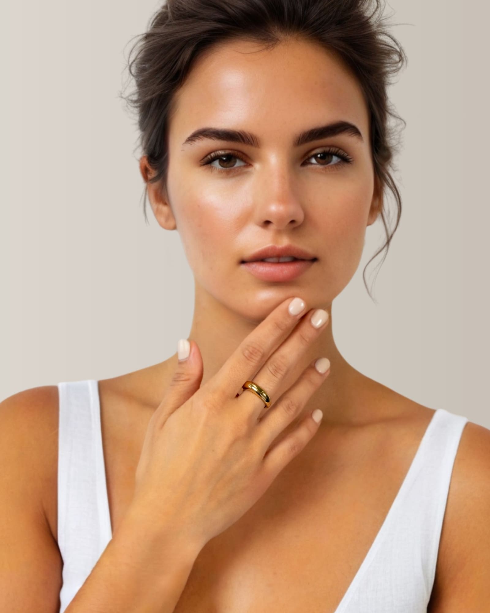 Classic Dome Gold Ring by Lavana on model polished domed band