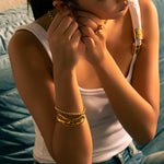 Core Gold Chain Bracelet by Lavana, on model; with classic sleek cord style links