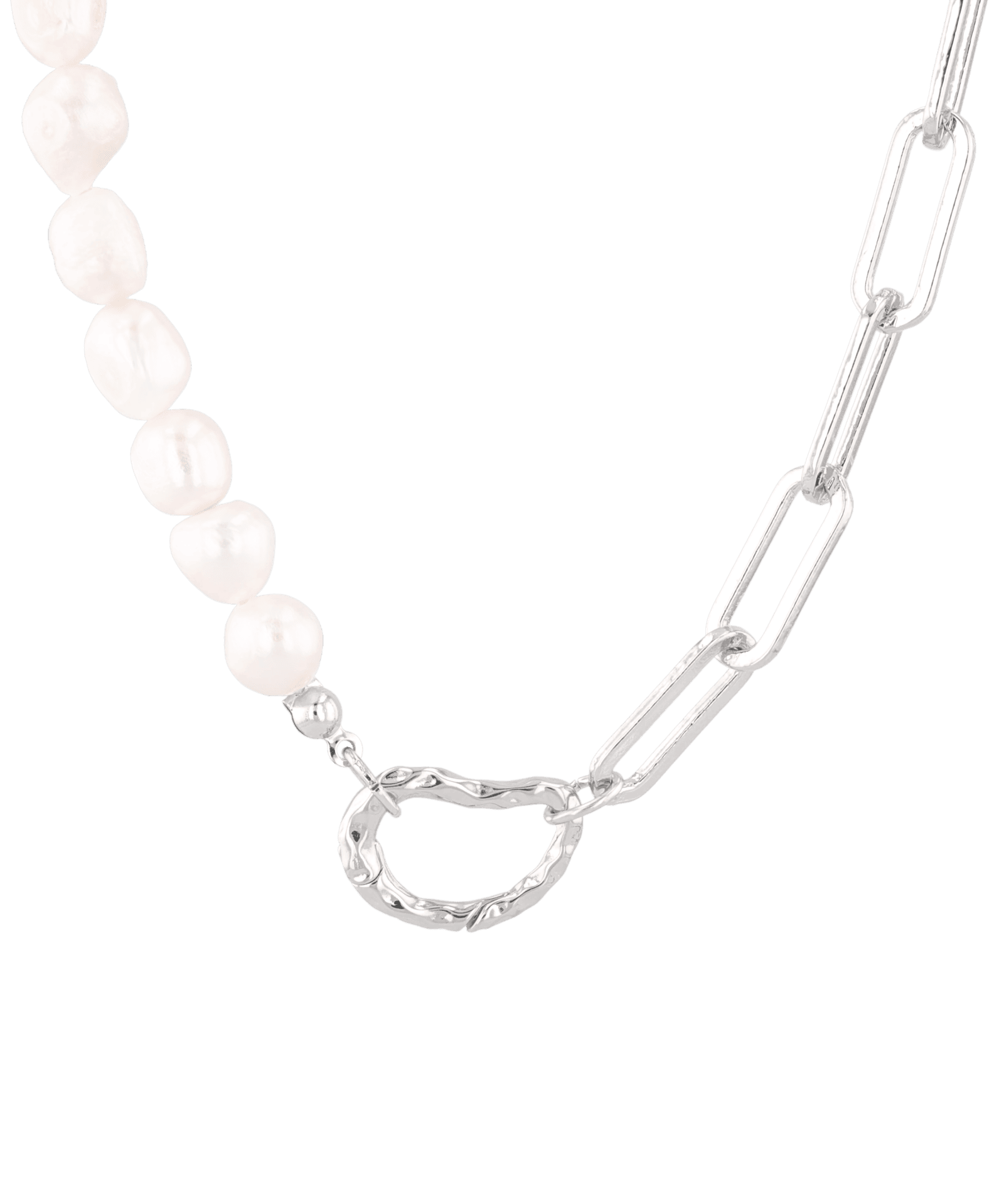 Costa Rica Silver Charm Necklace by Lavana, pearls with paperclip chain and openable heart clasp