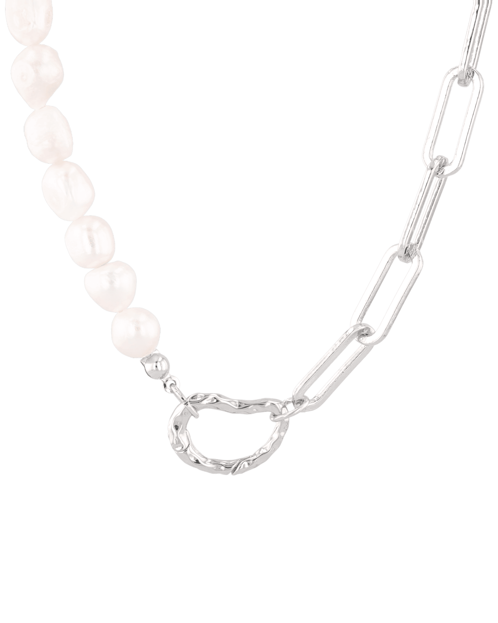 Costa Rica Silver Charm Necklace by Lavana, pearls with paperclip chain and openable heart clasp