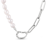 Costa Rica Silver Charm Necklace by Lavana, pearls with paperclip chain and openable heart clasp