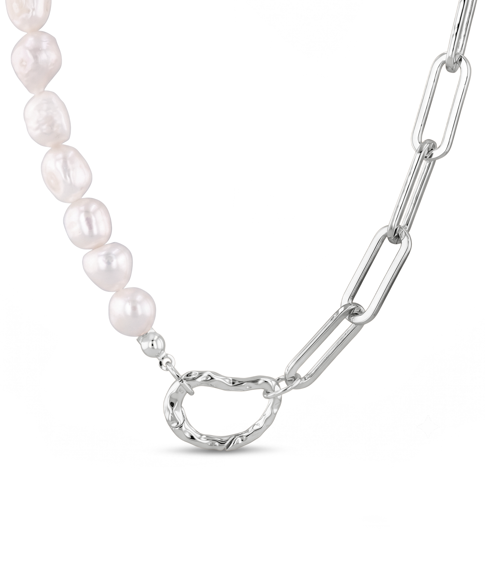 Costa Rica Silver Charm Necklace by Lavana, pearls with paperclip chain and openable heart clasp