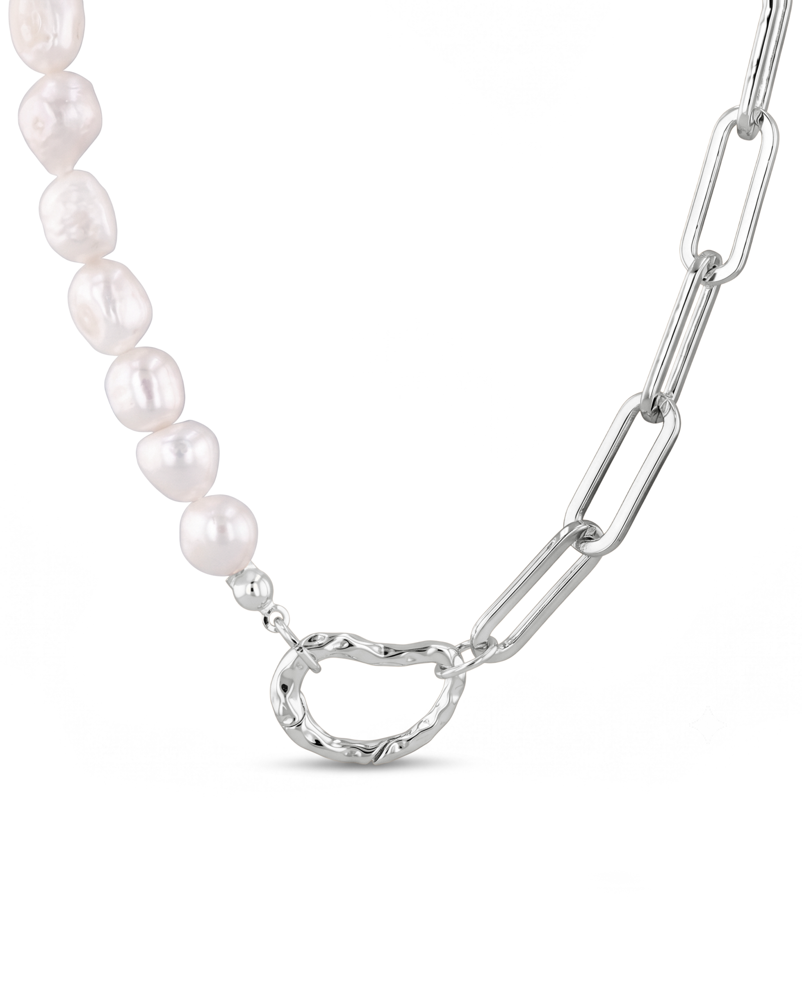 Costa Rica Silver Charm Necklace by Lavana, pearls with paperclip chain and openable heart clasp