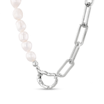 Costa Rica Silver Charm Necklace by Lavana, pearls with paperclip chain and openable heart clasp