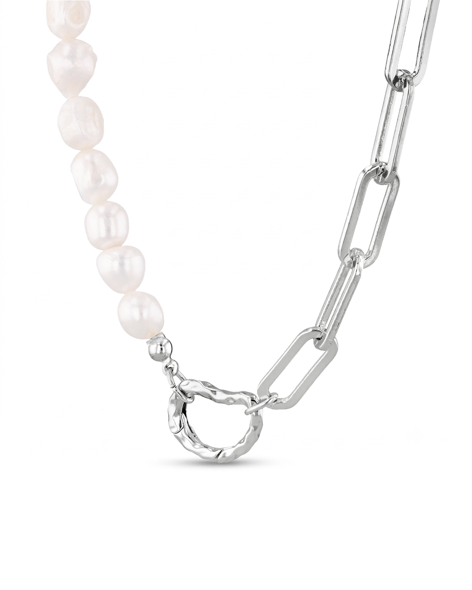 Costa Rica Silver Charm Necklace by Lavana, pearls with paperclip chain and openable heart clasp