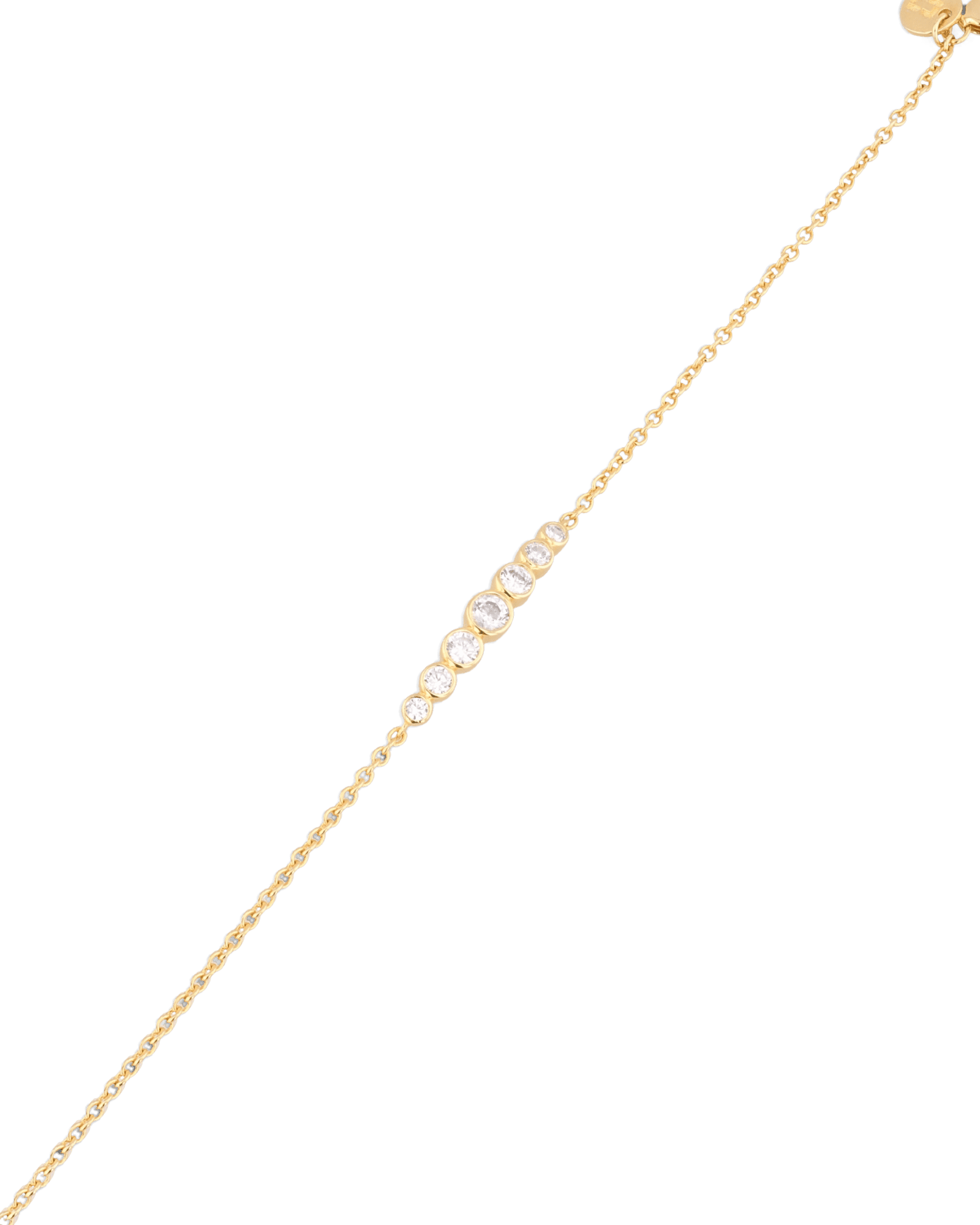 Crescendo gold diamond bracelet by Lavana, with graduating bezel set lab grown diamonds and slider adjuster