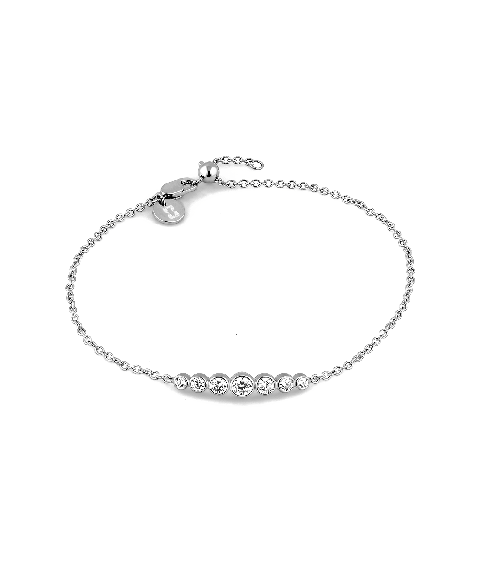 Crescendo silver diamond bracelet by Lavana with graduating bezel set lab grown diamonds and slider adjuster 1