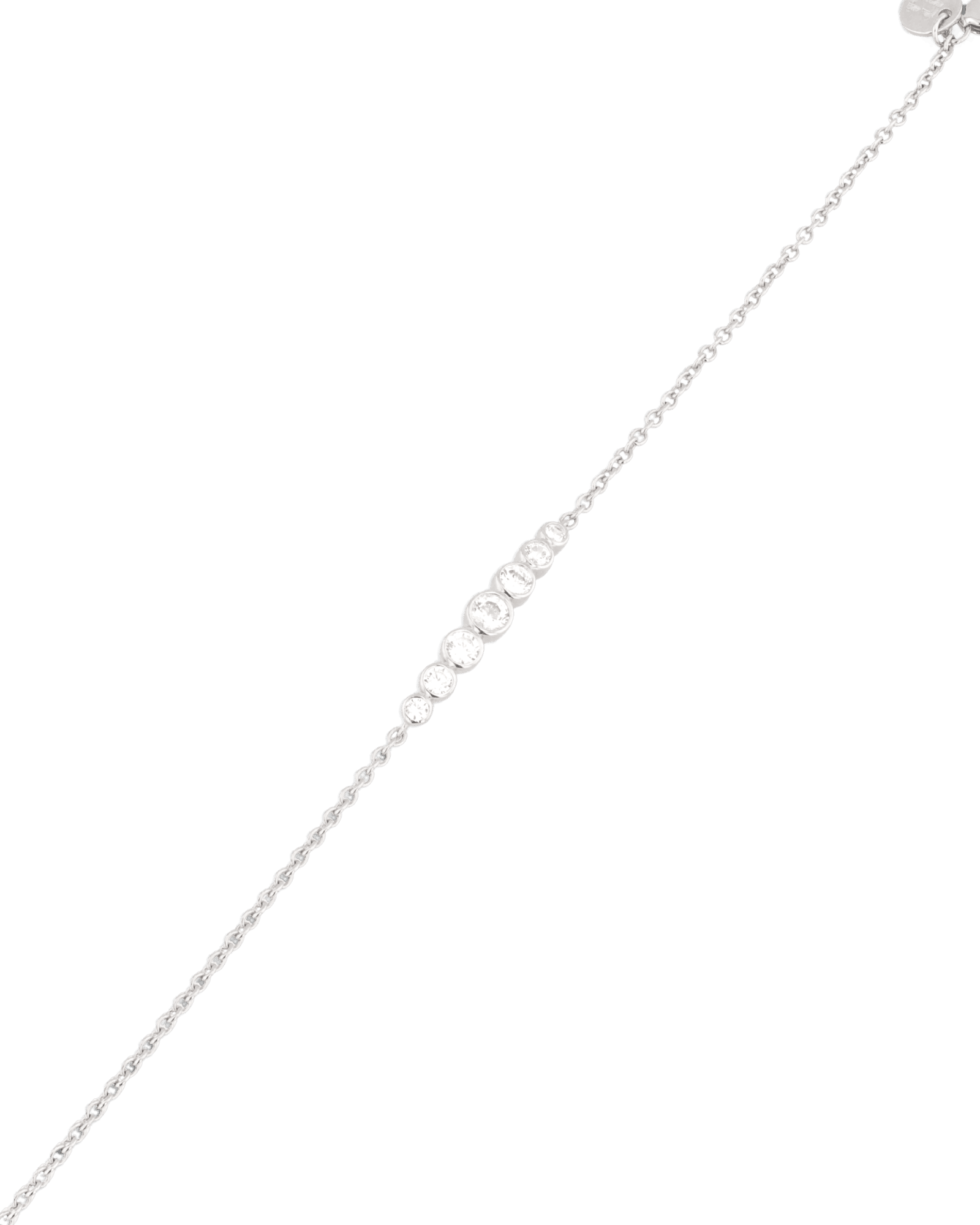 Crescendo silver diamond bracelet by Lavana, with graduating bezel set lab grown diamonds and slider adjuster