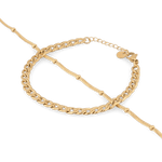Cuban Duet Gold Bracelet Set by Lavana, curb chain and smooth bar bracelet with bead accents - 1