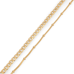 Cuban Duet Gold Bracelet Set by Lavana, curb chain and smooth bar bracelet with bead accents - 2