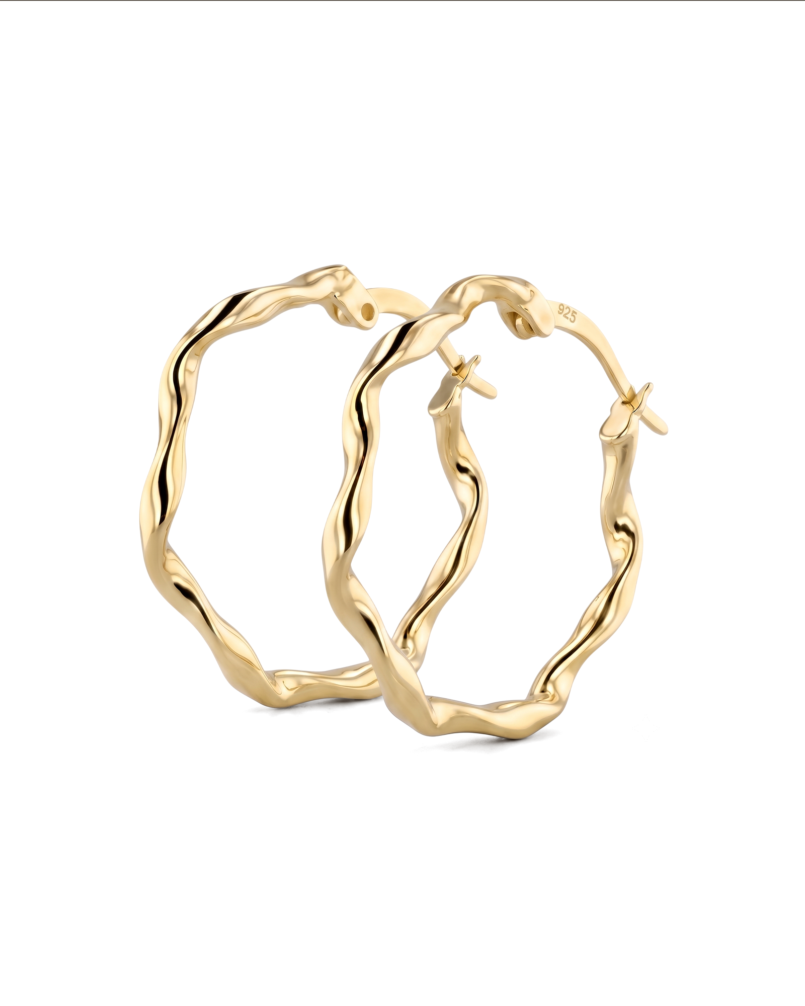 Dance Gold Hoop Earrings by Lavana, slim ribbon twist hoop with polished finish