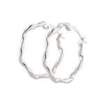 Dance Silver Hoop Earrings by Lavana, ribbon twist slim hoop with cool gloss