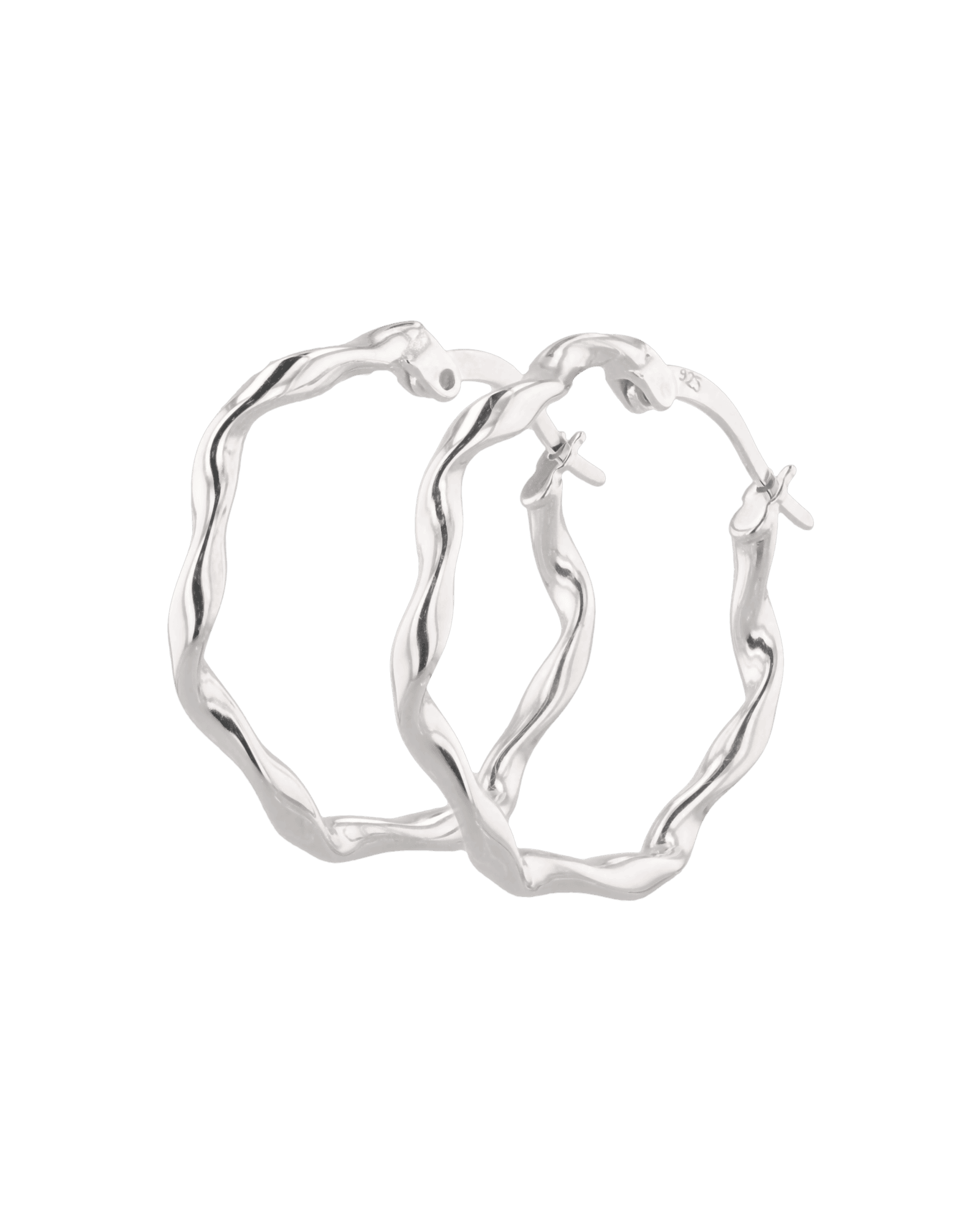 Dance Silver Hoop Earrings by Lavana, ribbon twist slim hoop with cool gloss