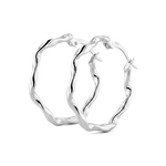 Dance Silver Hoop Earrings by Lavana, ribbon twist slim hoop with cool gloss