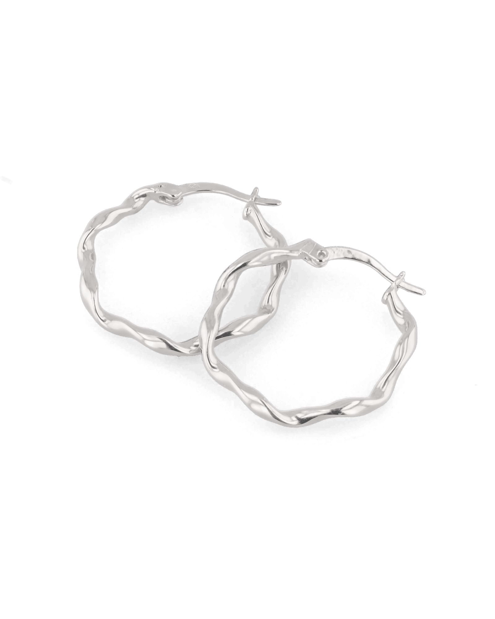 Dance Silver Hoop Earrings by Lavana, ribbon twist slim hoop with cool gloss