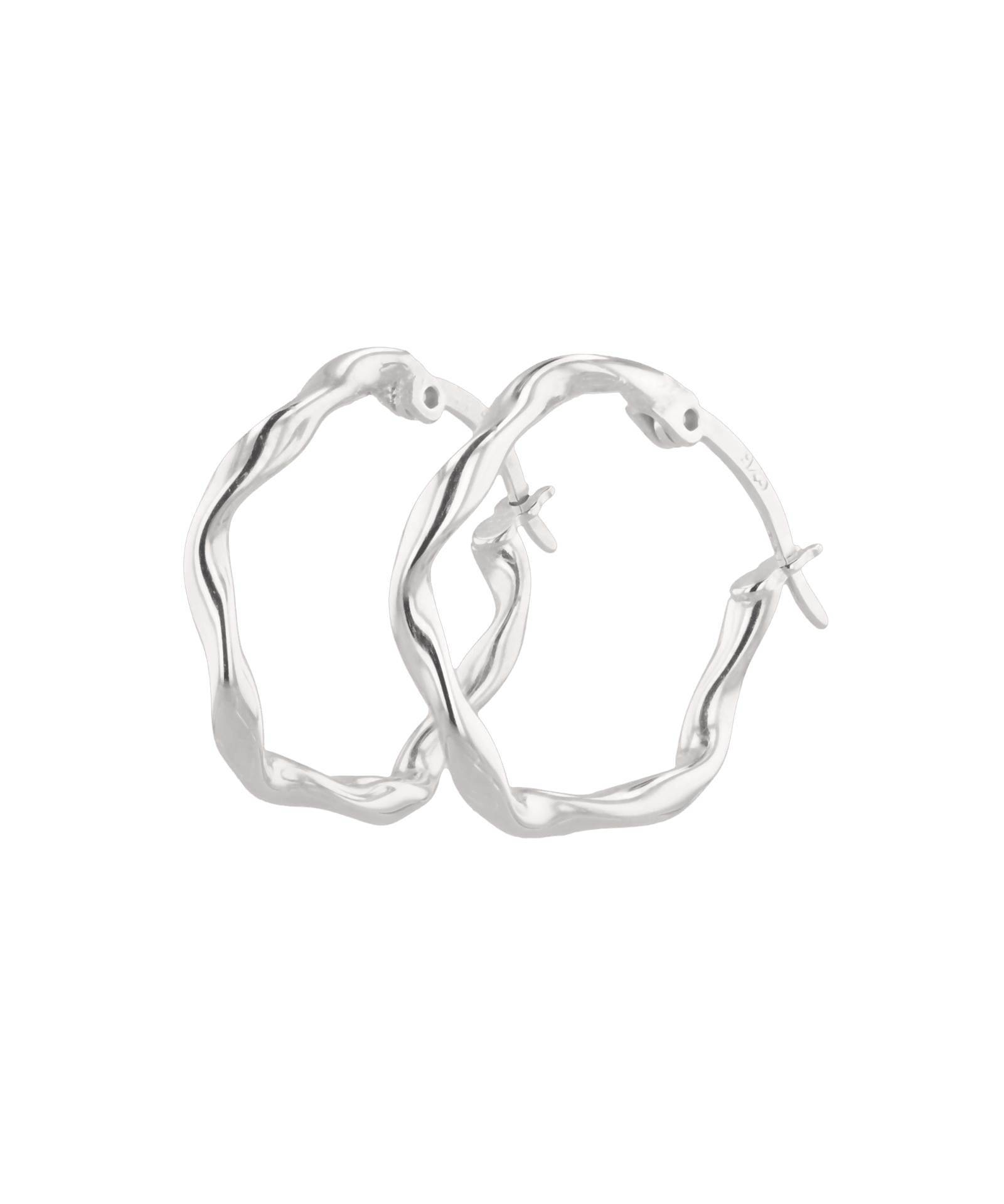 Dance Silver Hoop Earrings by Lavana, ribbon twist slim hoop with cool gloss