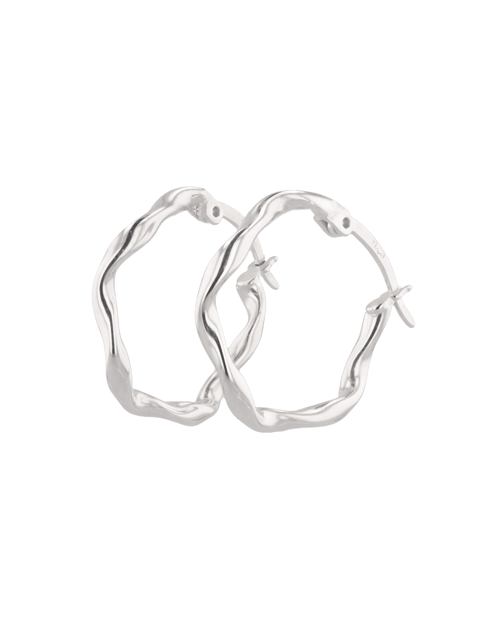 Dance Silver Hoop Earrings by Lavana, ribbon twist slim hoop with cool gloss