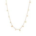 Dancing Discs Angle Chain Necklace by Lavana, fine chain with scattered polished discs, angled view