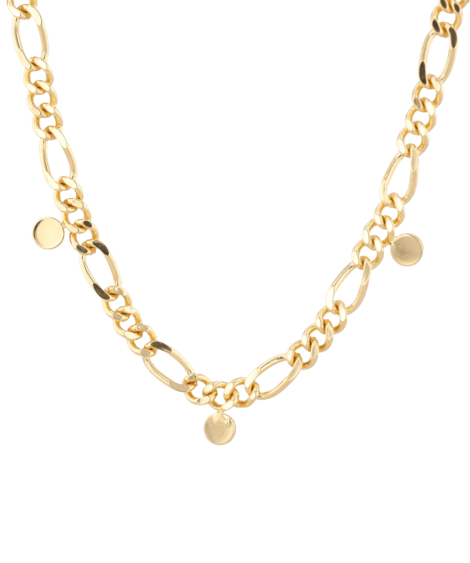Dancing Discs Figaro Gold Chain Necklace by Lavana, figaro links with small polished discs