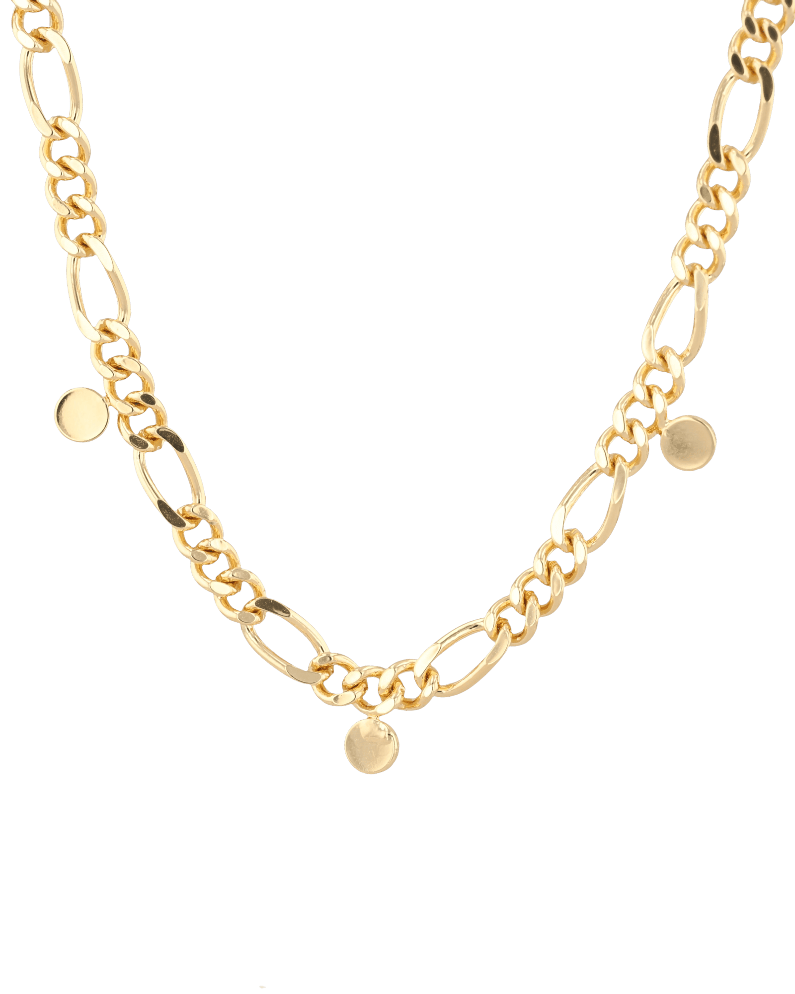 Dancing Discs Figaro Gold Chain Necklace by Lavana, figaro links with small polished discs