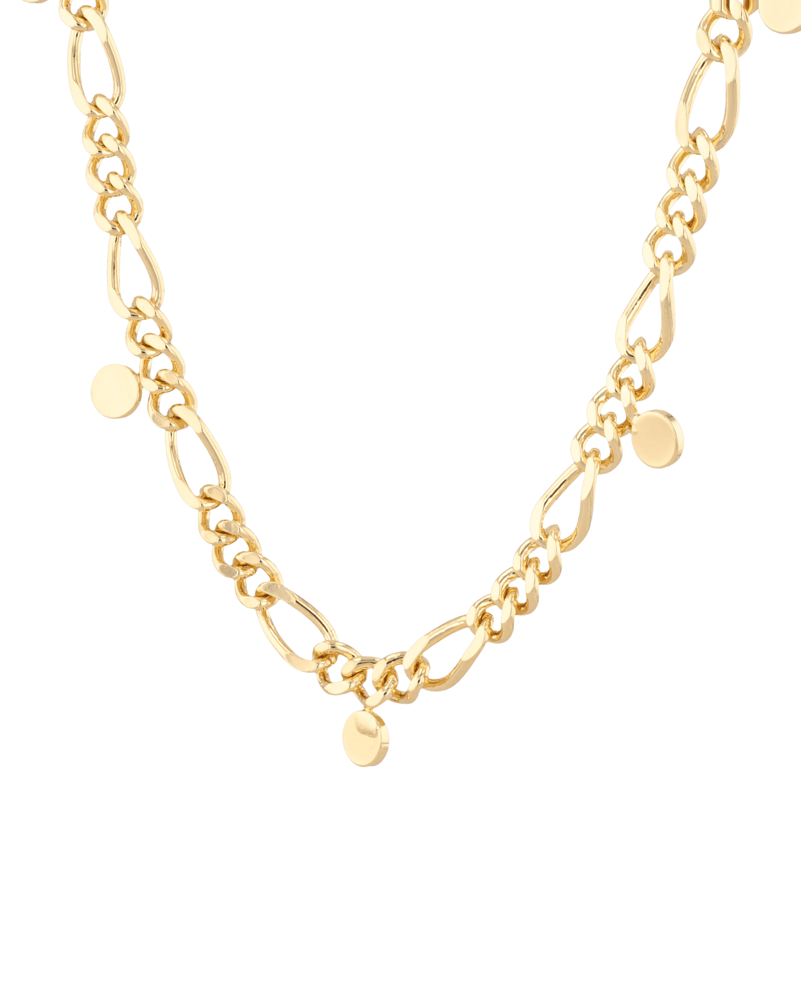 Dancing Discs Figaro Gold Chain Necklace by Lavana, figaro links with small polished discs