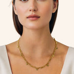 Dancing Discs Figaro Gold Chain Necklace by Lavana, on model figaro links with small polished discs