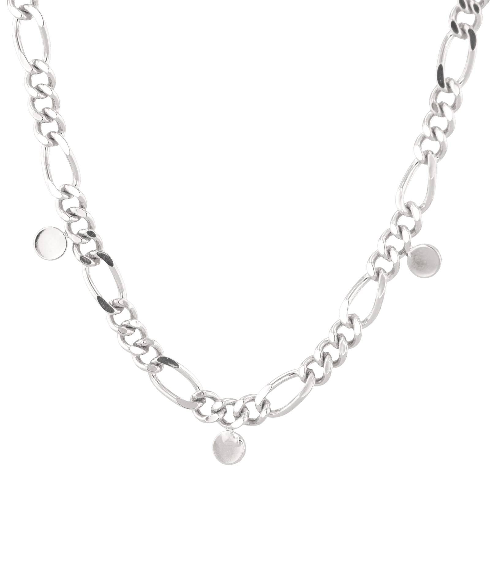 Dancing Discs Figaro Silver Chain Necklace by Lavana, figaro links with small polished discs