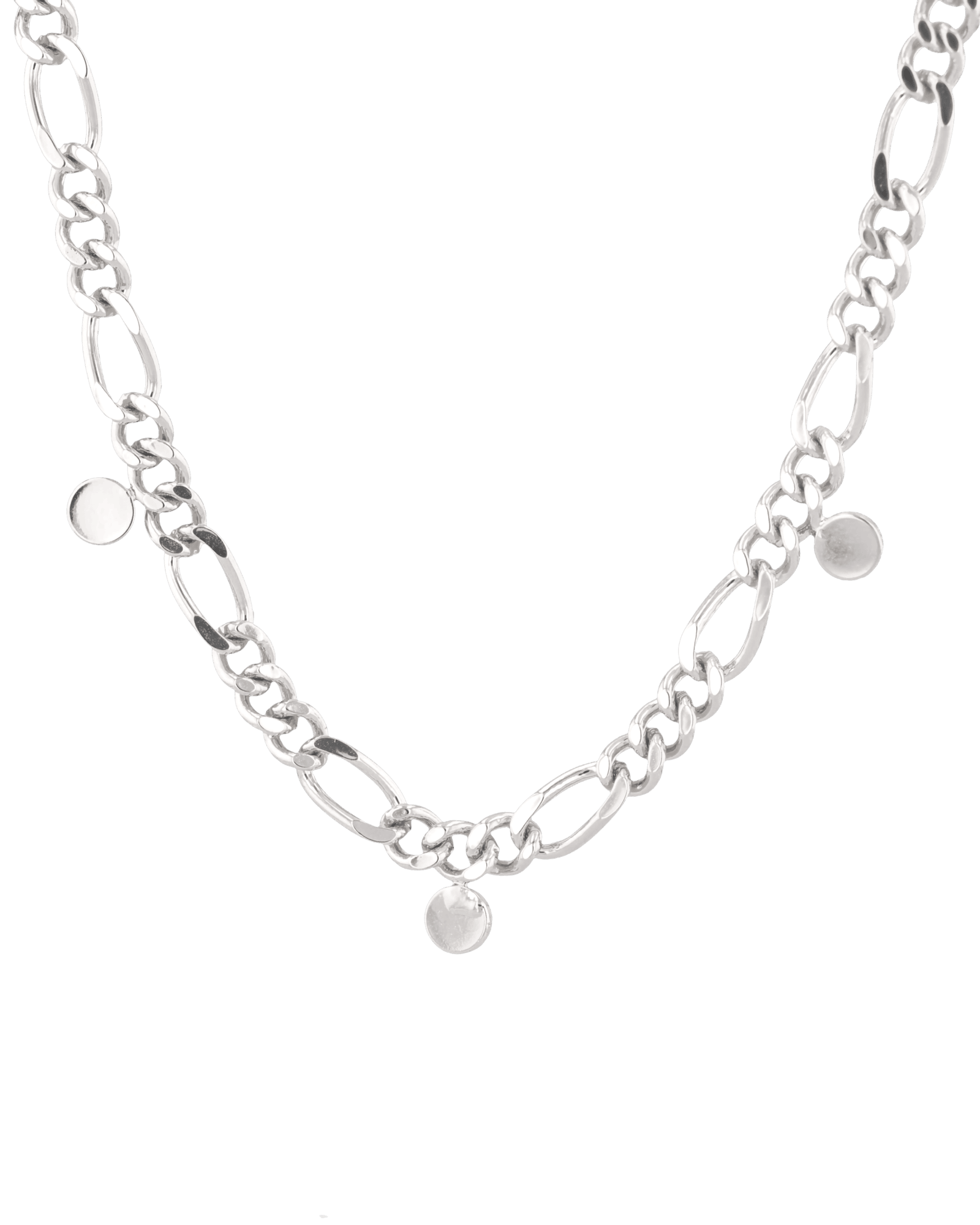 Dancing Discs Figaro Silver Chain Necklace by Lavana, figaro links with small polished discs