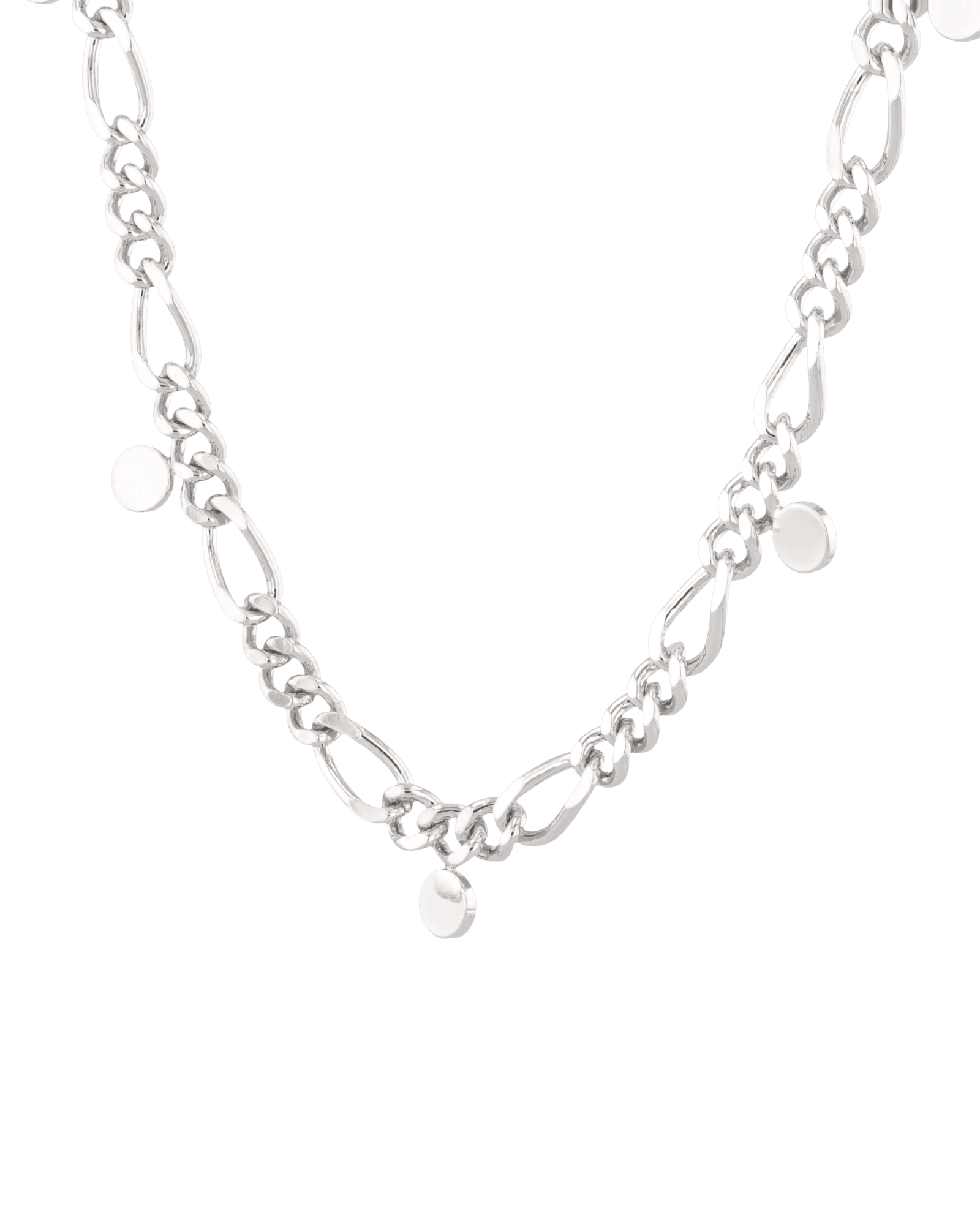Dancing Discs Figaro Silver Chain Necklace by Lavana, figaro links with small polished discs