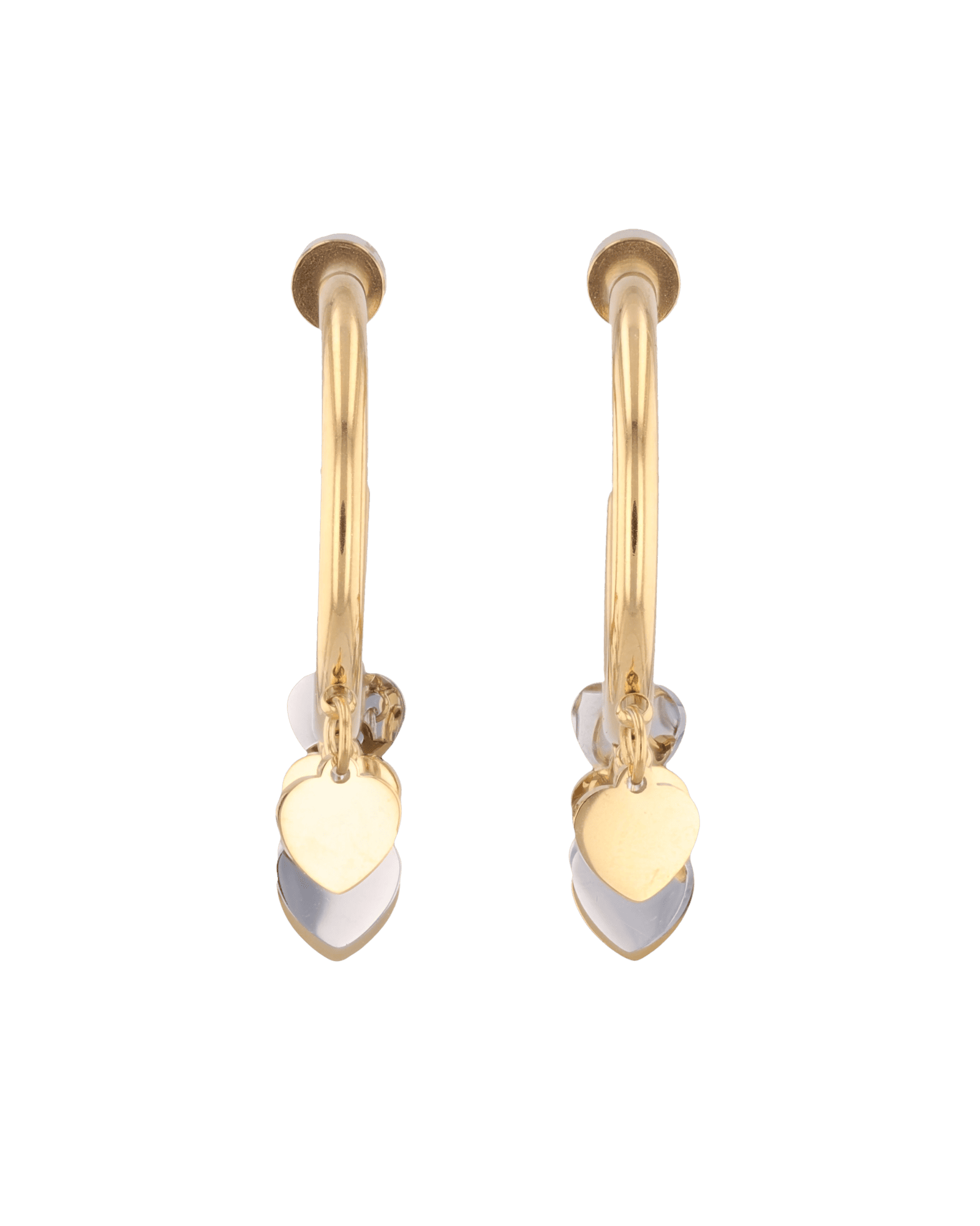 Dancing Discs Gold Hoop Earrings by LAVANA, with polished discs along the lower hoop