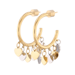 Dancing Discs Gold Hoop Earrings by LAVANA, with polished discs along the lower hoop