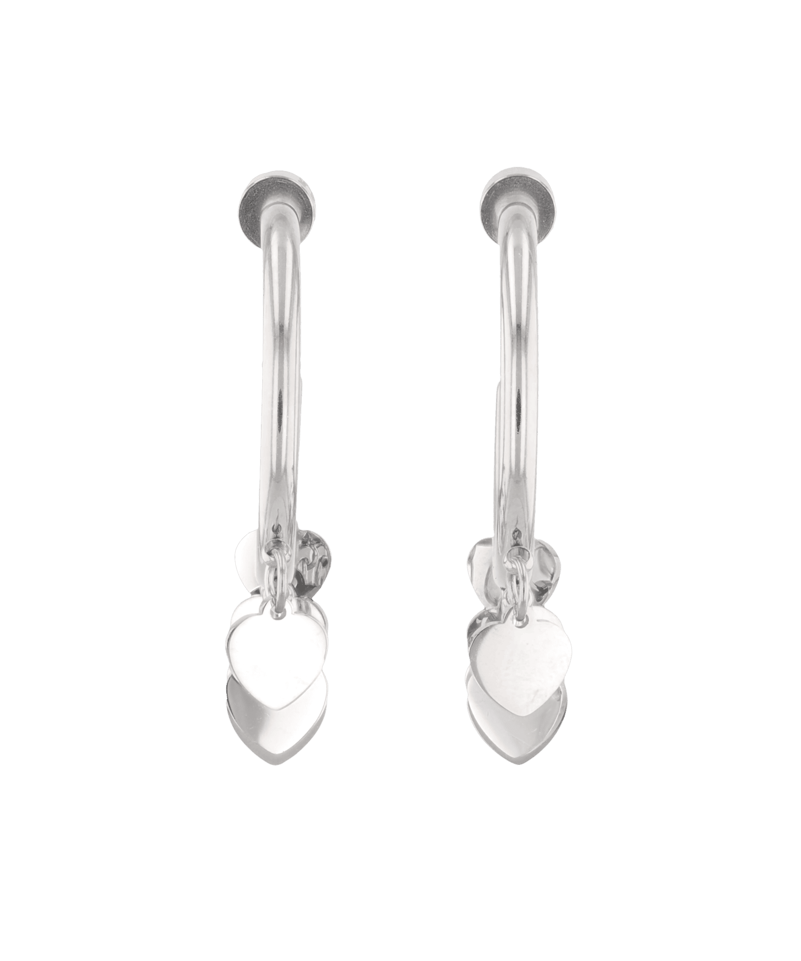 Dancing Discs Silver Hoop Earrings by LAVANA, with polished discs along the lower hoop