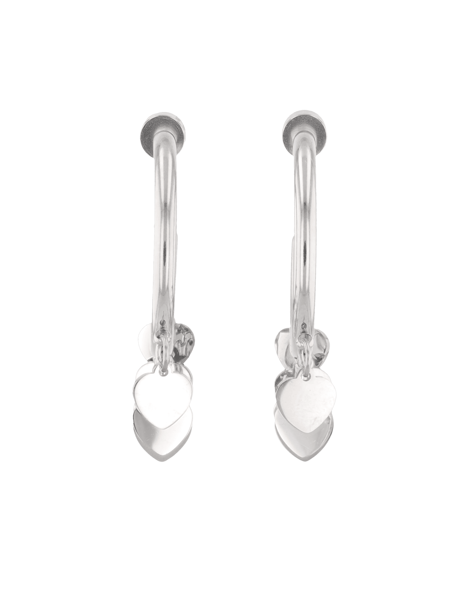 Dancing Discs Silver Hoop Earrings by LAVANA, with polished discs along the lower hoop