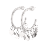 Dancing Discs Silver Hoop Earrings by LAVANA, with polished discs along the lower hoop