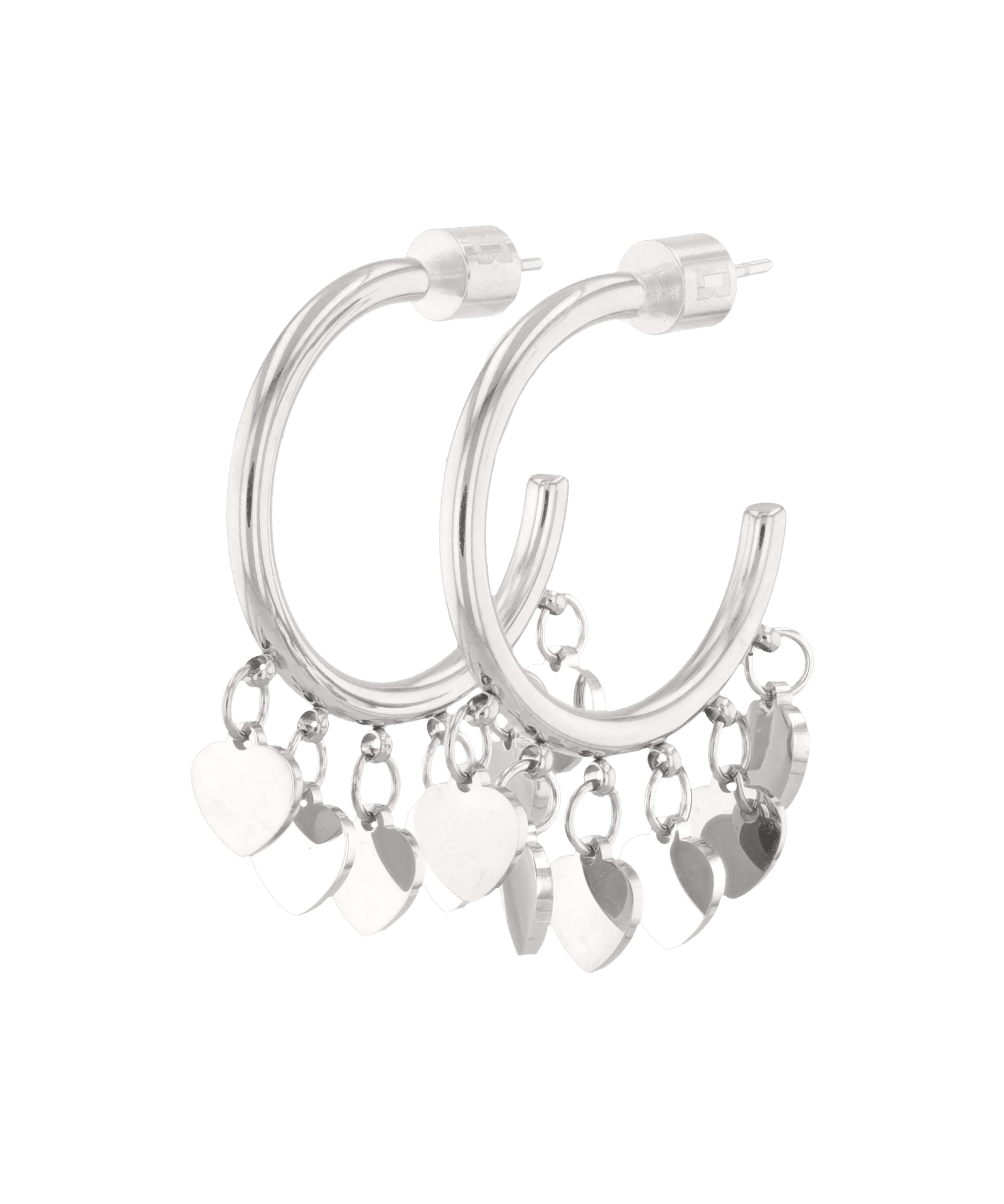 Dancing Discs Silver Hoop Earrings by LAVANA, with polished discs along the lower hoop