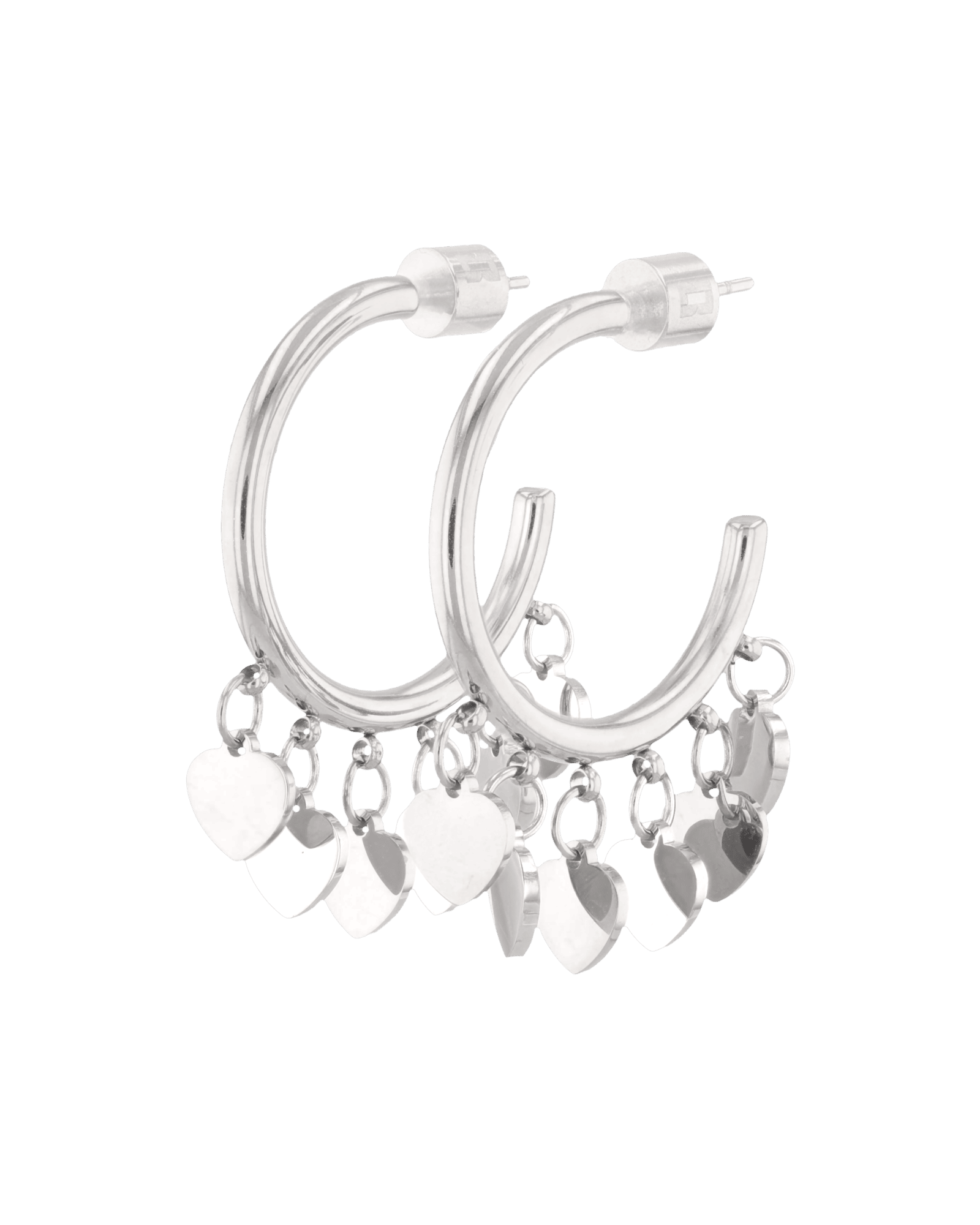 Dancing Discs Silver Hoop Earrings by LAVANA, with polished discs along the lower hoop