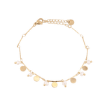 Dancing Discs Tango Gold Bracelet by Lavana, chain bracelet with discs and freshwater pearl charms