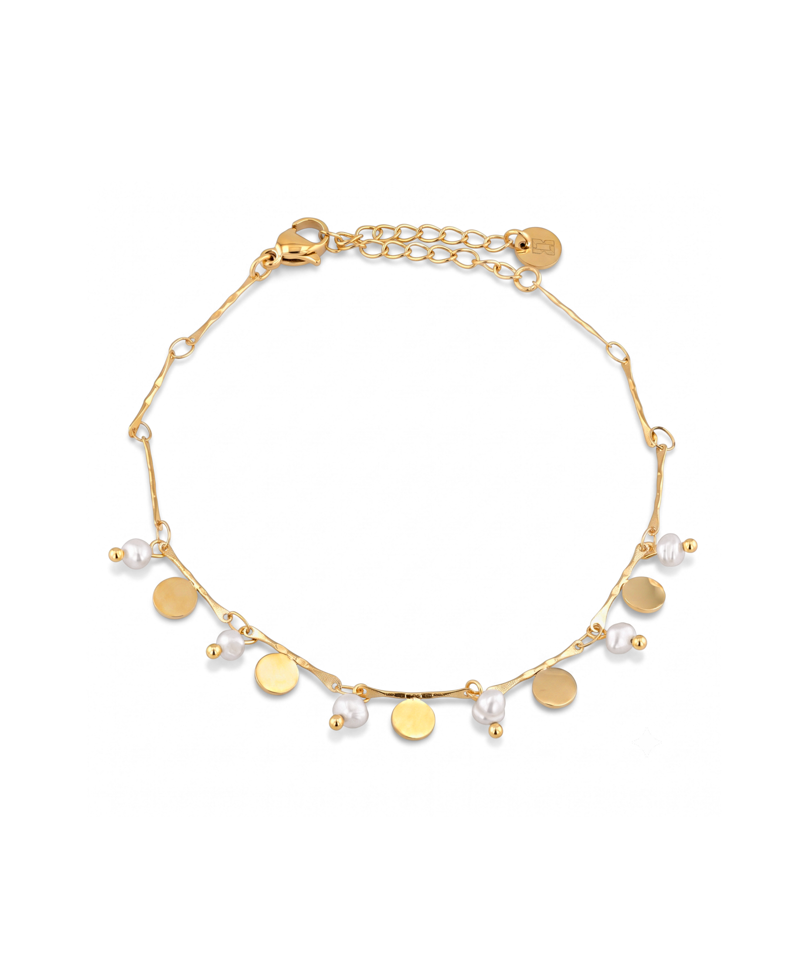 Dancing Discs Tango Gold Bracelet by Lavana chain bracelet with discs and freshwater pearl charms 1