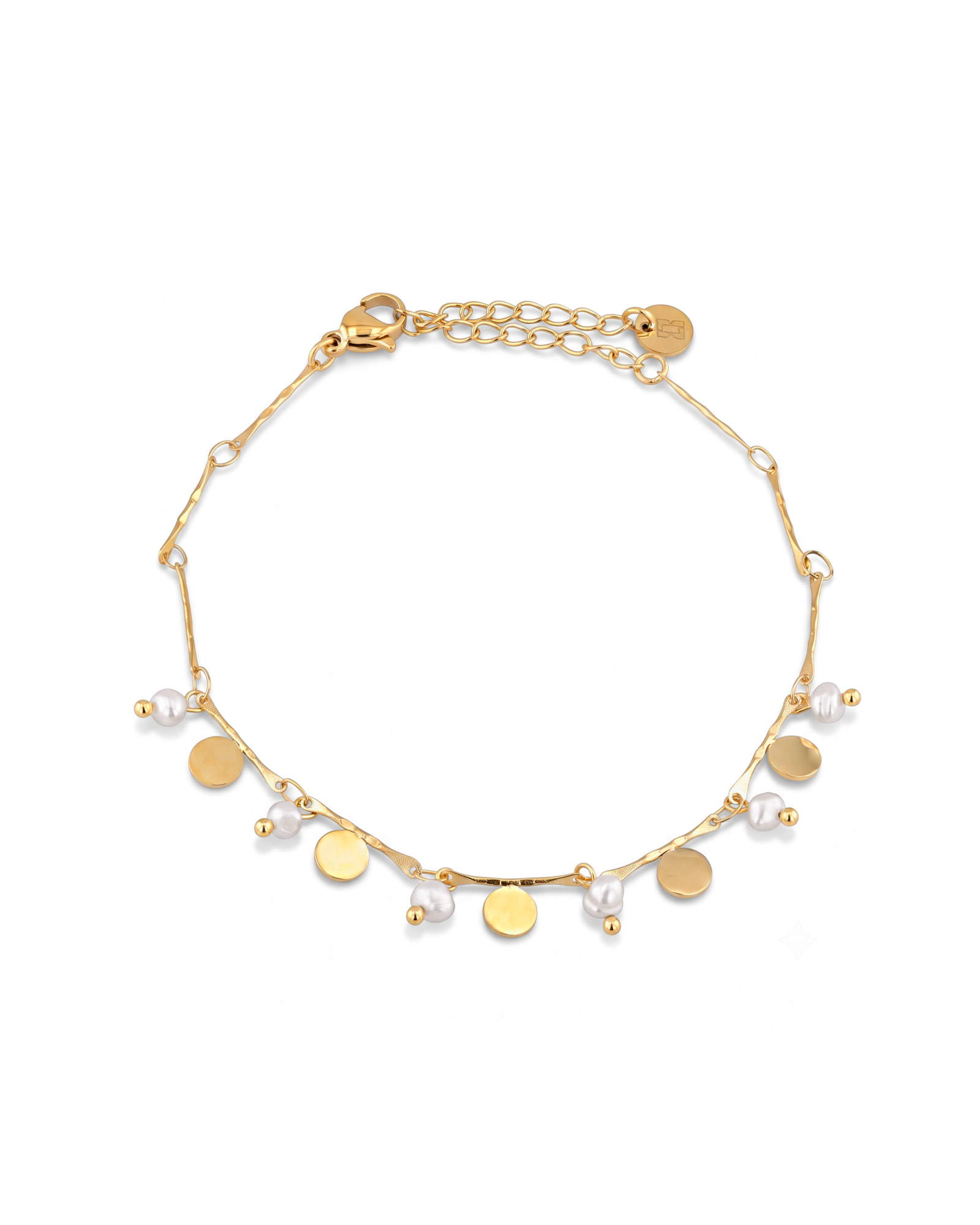 Dancing Discs Tango Gold Bracelet by Lavana chain bracelet with discs and freshwater pearl charms 1