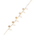 Dancing Discs Tango Gold Bracelet by Lavana, chain bracelet with discs and freshwater pearl charms