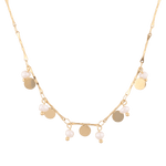 Dancing Discs Tango Gold Chain Necklace by Lavana, chain with alternating discs and freshwater pearls
